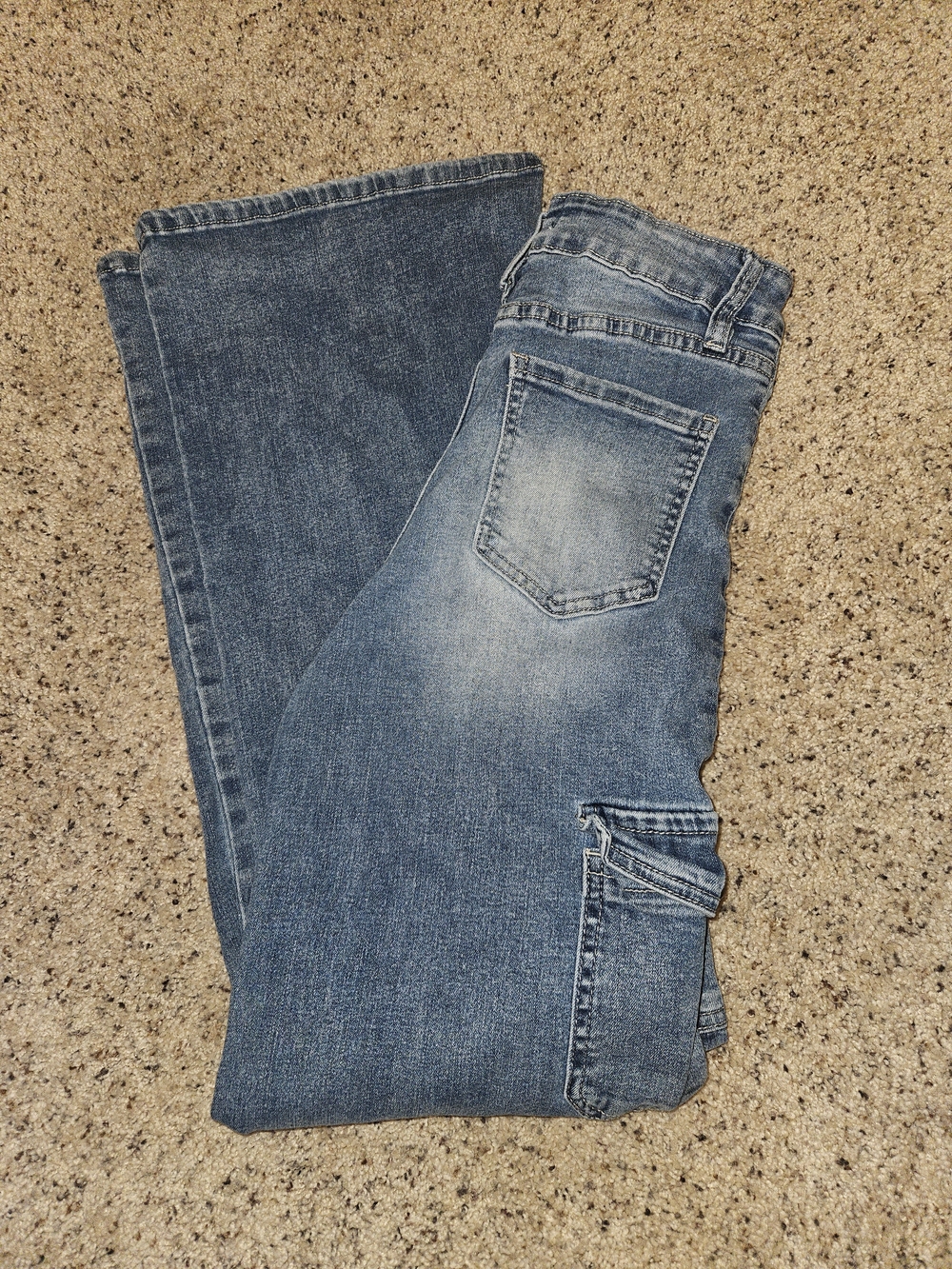 YMI Women's Medium Blue Bootcut Cargo Denim Jeans Faded Detailing Skater Y2K